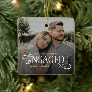 Ornamento De Cerâmica Primeiro Natal Engajados Casais Chic 2 Fotos 