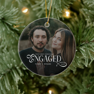 Ornamento De Cerâmica Primeiro Natal Engajados Casais Chic Foto