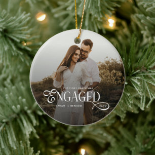 Ornamento De Cerâmica Primeiro Natal Engajados Casais Chic Foto