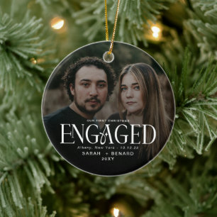 Ornamento De Cerâmica Primeiro Natal Engajados Casais Foto Cerâmica Chic