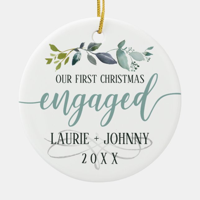 Ornamento De Cerâmica Primeiro Natal Envolvido A Aquarela Deixa Foto (Frente)