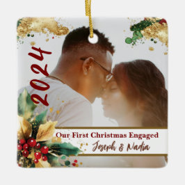 Ornamento De Cerâmica Primeiro Natal Envolvido, Noivado Foto 1rua Natal