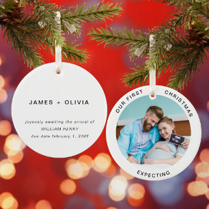 Ornamento De Cerâmica Primeiro Natal Esperando Foto Mínima