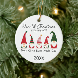 Ornamento De Cerâmica Primeiro Natal Família de cinco Gnomos Escandinavo