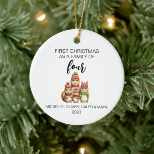 Ornamento De Cerâmica Primeiro Natal Família de Esquilos de Quatro