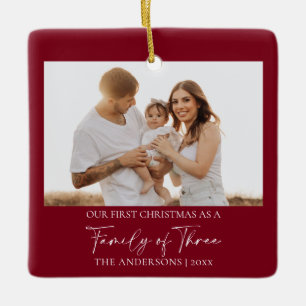 Ornamento De Cerâmica Primeiro Natal Família de Três Moderna Vermelha