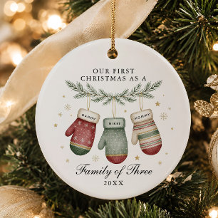Ornamento De Cerâmica Primeiro Natal Família de Três Personalizado