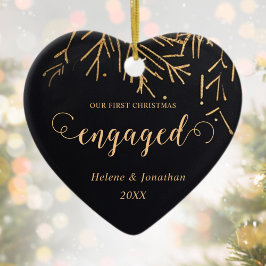 Ornamento De Cerâmica Primeiro Natal Faturado Feriado Preto Único Dourad