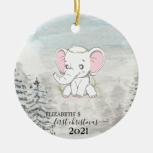 Ornamento De Cerâmica Primeiro Natal Feriado Bebê Elefante Pinheiro