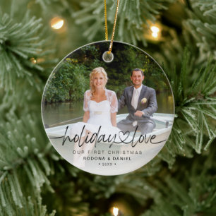 Ornamento De Cerâmica Primeiro Natal Férias Amor 2 Fotos