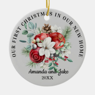 Ornamento De Cerâmica Primeiro Natal Floral