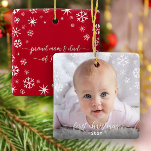 Ornamento De Cerâmica Primeiro Natal Foto de Bebê Novos Pais Flocos de N