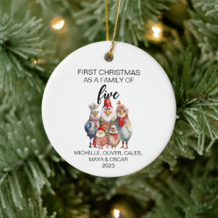 Ornamento De Cerâmica Primeiro Natal Galinha Família de Cinco