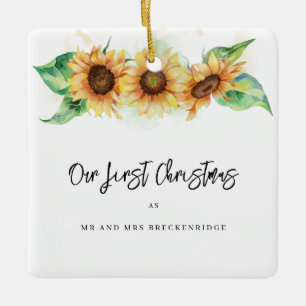 Ornamento De Cerâmica Primeiro Natal Girassol Obrigado