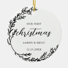 Ornamento De Cerâmica Primeiro Natal, Juniper Wreath Cerâmica