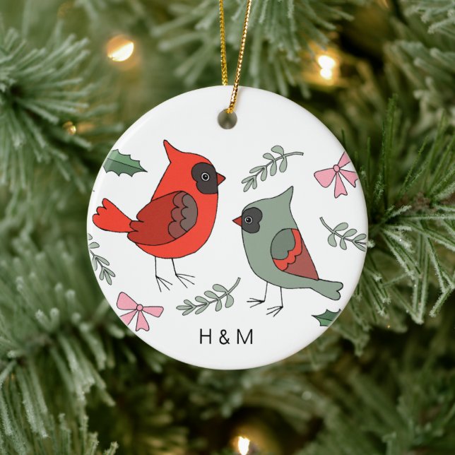 Ornamento De Cerâmica Primeiro Natal Juntos Casal Cardinal Personalizado (Árvore)