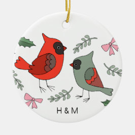 Ornamento De Cerâmica Primeiro Natal Juntos Casal Cardinal Personalizado