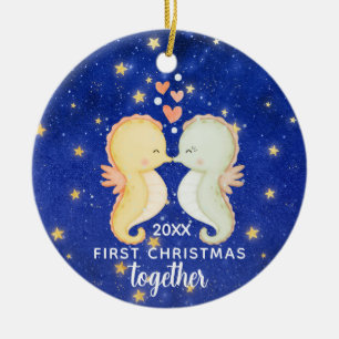Ornamento De Cerâmica Primeiro Natal Juntos Casal de Cavalo Costeiro Per
