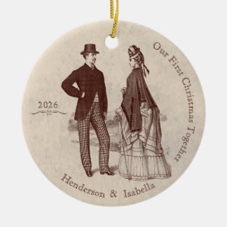 Ornamento De Cerâmica Primeiro Natal Juntos de Casal Antigo