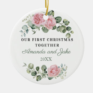 Ornamento De Cerâmica Primeiro Natal Juntos Floral