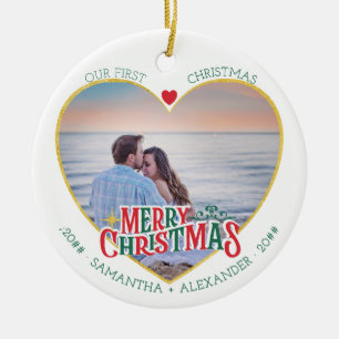 Ornamento De Cerâmica Primeiro Natal Juntos Foto da Casa Farmada Russa