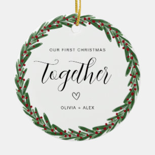 Ornamento De Cerâmica Primeiro Natal Juntos Presente no Casal de Natal