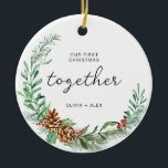 Ornamento De Cerâmica Primeiro Natal Juntos Presente no Casal de Natal<br><div class="desc">Primeiro Natal juntos Personalizado Ornament Celebre seu primeiro Natal como um casal engajado com uma bela e significativa manutenção! Este ornamento personalizado foi projetado para capturar a alegria e o amor desse marco especial.</div>