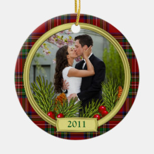 Ornamento De Cerâmica Primeiro Natal Juntos Tartan Boughs Foto