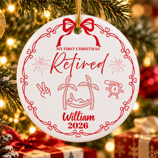 Ornamento De Cerâmica Primeiro Natal Minimalista Aposentado Vermelho