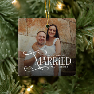 Ornamento De Cerâmica Primeiro Natal Minimalista Casais Casados 2 Fotos