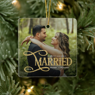 Ornamento De Cerâmica Primeiro Natal Minimalista Casais Casados 2 Fotos