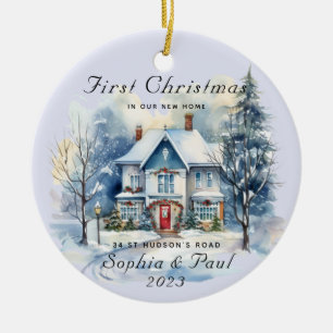 Ornamento De Cerâmica Primeiro Natal Mínimo Em Nossa Nova Aquarela