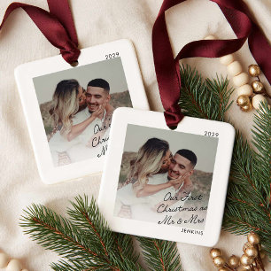 Ornamento De Cerâmica Primeiro Natal Moderno como Foto de Senhor e Senho