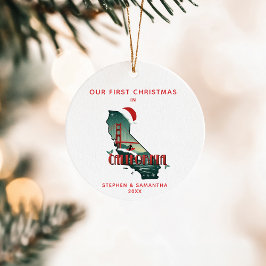 Ornamento De Cerâmica Primeiro Natal Na Califórnia Texto Personalizado