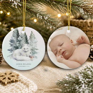 Ornamento De Cerâmica Primeiro Natal na Floresta com Foto do Bebê