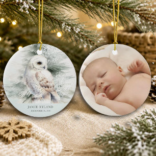 Ornamento De Cerâmica Primeiro Natal na Floresta com Foto do Bebê