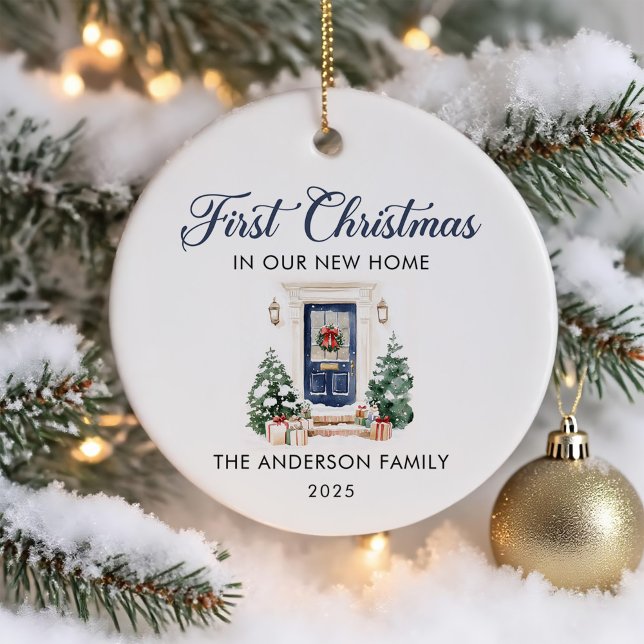 Ornamento De Cerâmica Primeiro Natal Na Nossa Nova Casa Azul (Criador carregado)