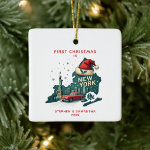 Ornamento De Cerâmica Primeiro Natal no Feriado Personalizado do Estado 