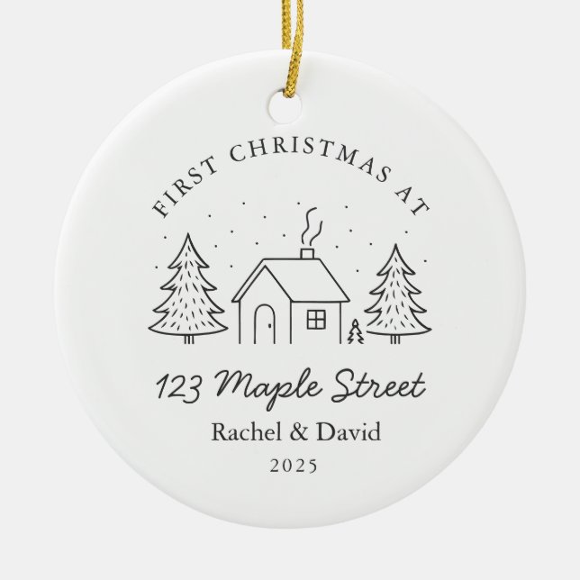 Ornamento De Cerâmica Primeiro Natal no nosso novo endereço - Casa mínim (Frente)