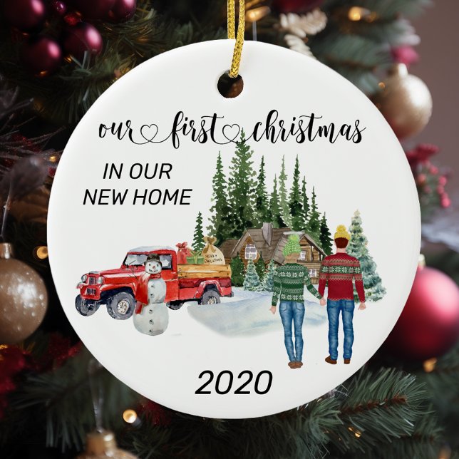 Ornamento De Cerâmica Primeiro Natal No Nosso Novo Inverno De Aquarela (Criador carregado)