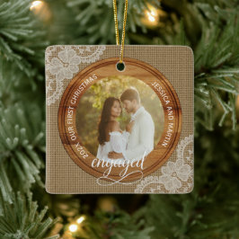 Ornamento De Cerâmica Primeiro Natal noivo com juta rústica e renda