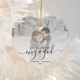 Ornamento De Cerâmica Primeiro Natal noivo Foto Personalizada Cinza Scri