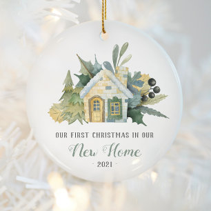 Ornamento De Cerâmica Primeiro Natal Nova Casa de Água Verde