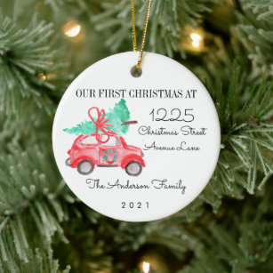 Ornamento De Cerâmica Primeiro Natal - Nova Casa Para A Árvore De Carros