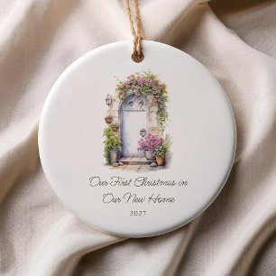 Ornamento De Cerâmica Primeiro Natal Nova Casa Porta Aquarela