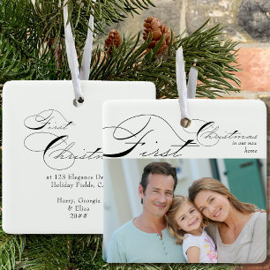 Ornamento De Cerâmica Primeiro Natal Novo Lar Foto Caligrafia Elegante