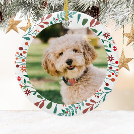 Ornamento De Cerâmica Primeiro Natal Novo Pet Dog Photo Floral