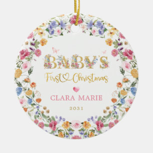 Ornamento De Cerâmica Primeiro Natal para as 1ruas do Bebê de Flor Selva