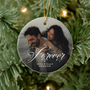 Ornamento De Cerâmica Primeiro Natal para Sempre Casal Foto Dupla Face