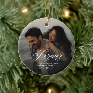 Ornamento De Cerâmica Primeiro Natal para Sempre Casal Foto Dupla Face